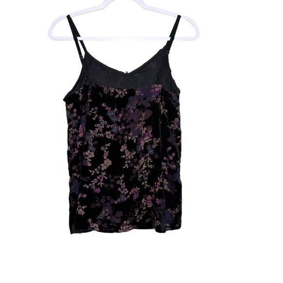 Paparazzi Velour V Neck Tank Top Women M Black Multi Floral Boho Whimsical Goth - Picture 2 of 5